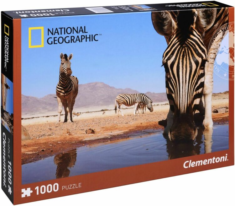 A ZEBRA DRINKS FROM A WATERING HOLE NATIONAL GEOGRAPHIC CLEMENTONI PUZZLES 1000 PCS